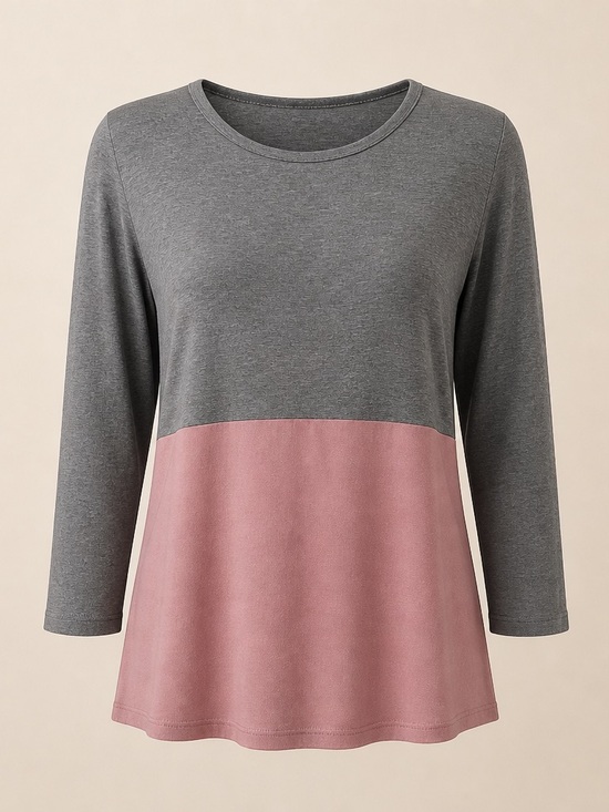 Eloges Tops - Women's Grey and Dusty Rose Colorblock Long Sleeve Top. #205